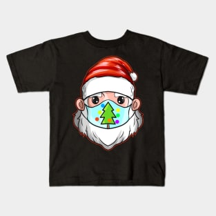 Santa With Christmas Tree Mask Celebrating Christmas Kids T-Shirt